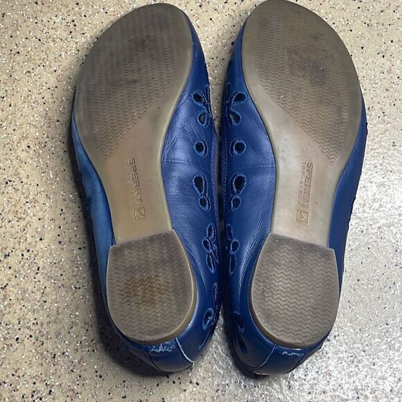 Sperry Top-Sider Luna Navy Blue Leather Embroidered Eyelet Ballet Flats 6 - Picture 5 of 8